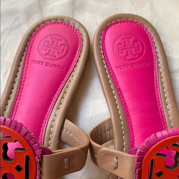 Tory Burch Pink Fringe Miller Sandals Flip Flops 8 - Picture 3 of 5